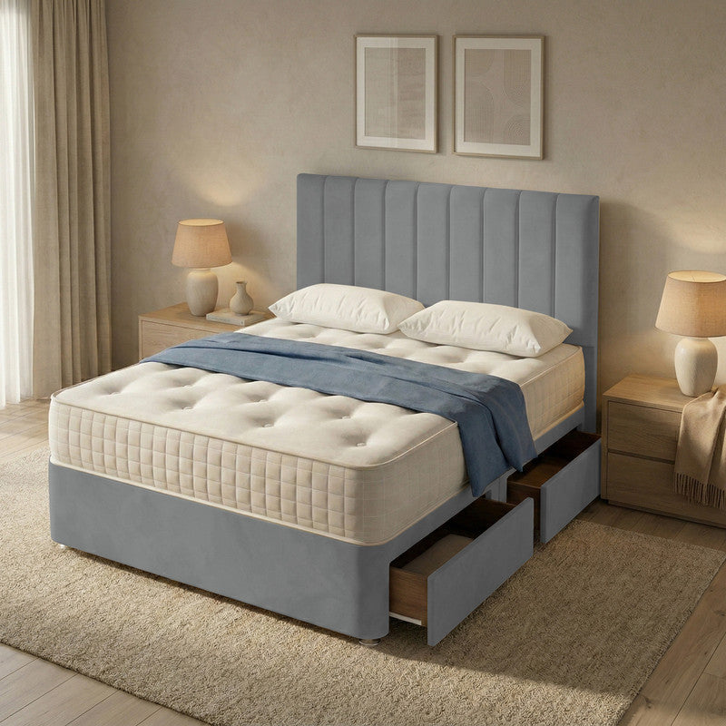 Portland Plush Velvet Divan Bed, 50" Headboard