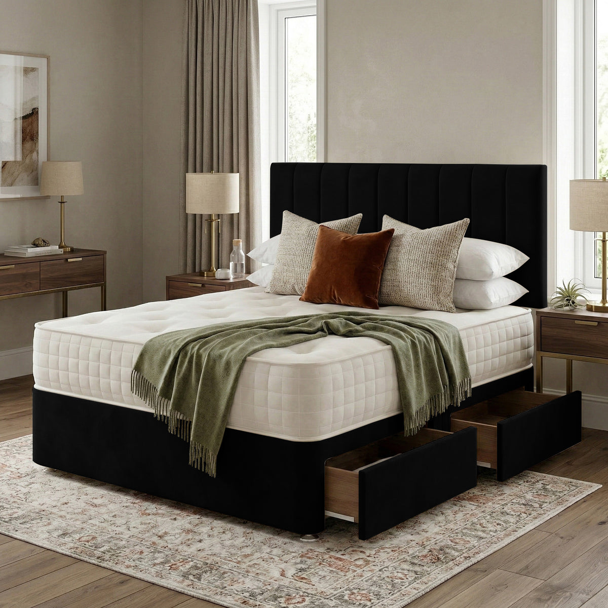 Portland Plush Velvet Divan Bed, Headboard