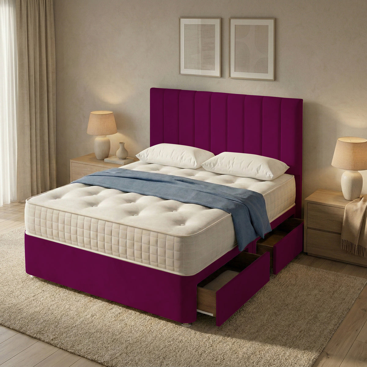 Portland Plush Velvet Divan Bed, 50" Headboard