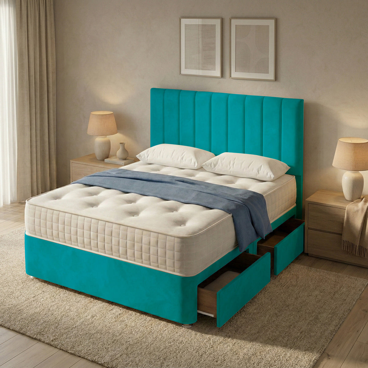 Portland Plush Velvet Divan Bed, 50" Headboard