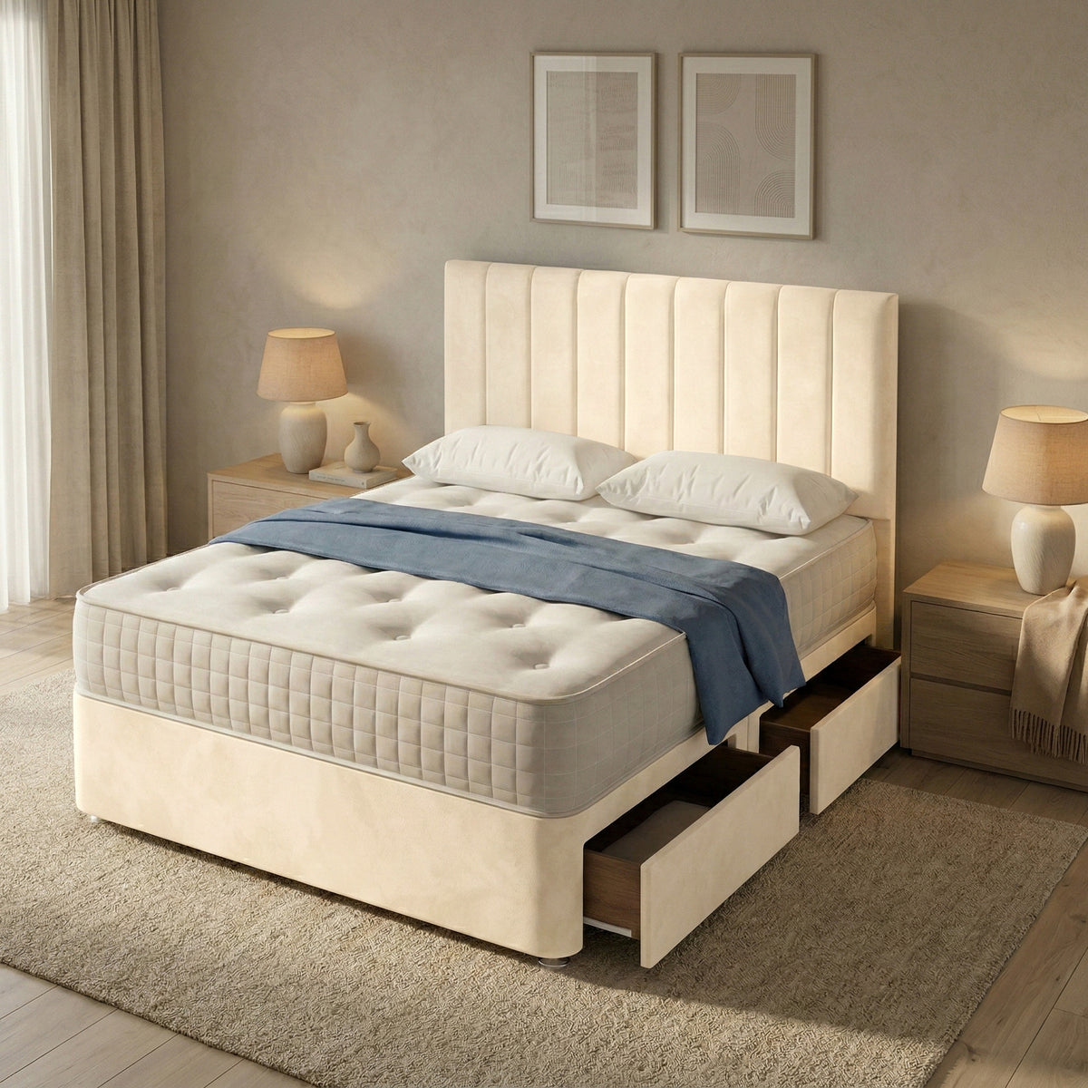 Portland Plush Velvet Divan Bed, 50" Headboard