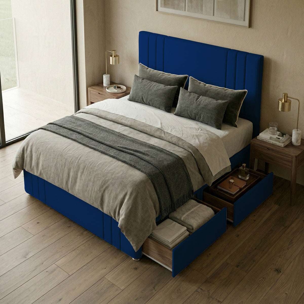 Rio Plush Velvet Divan Bed, 50" Headboard