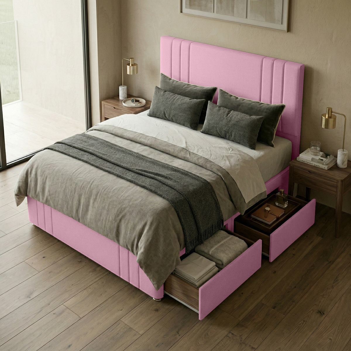 Rio Plush Velvet Divan Bed, 50" Headboard