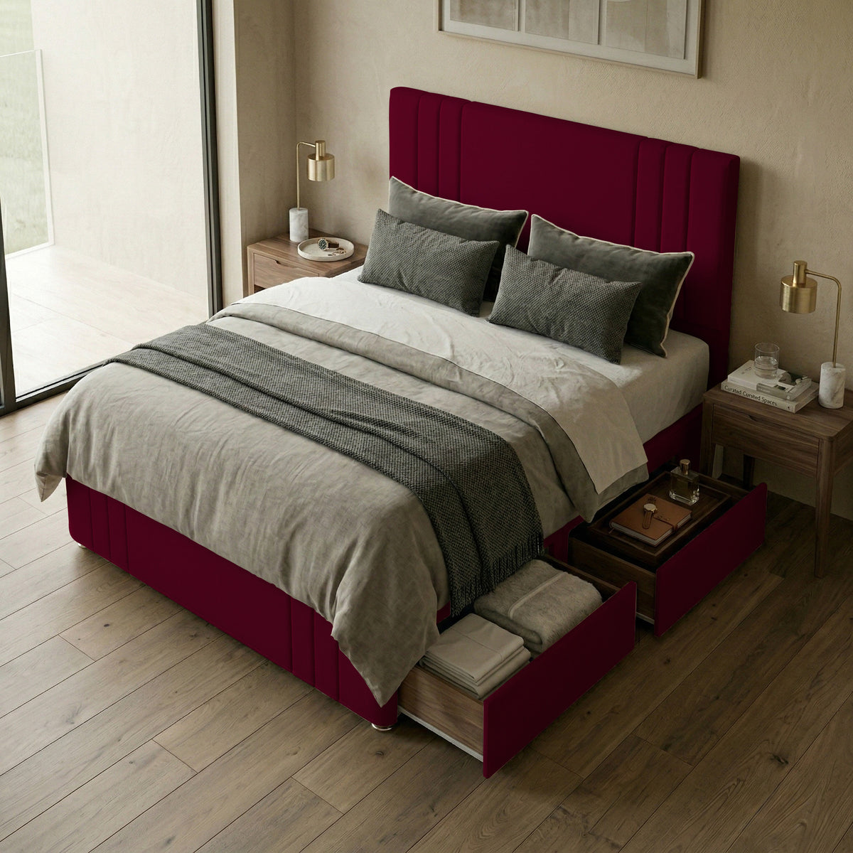 Rio Plush Velvet Divan Bed, 50" Headboard