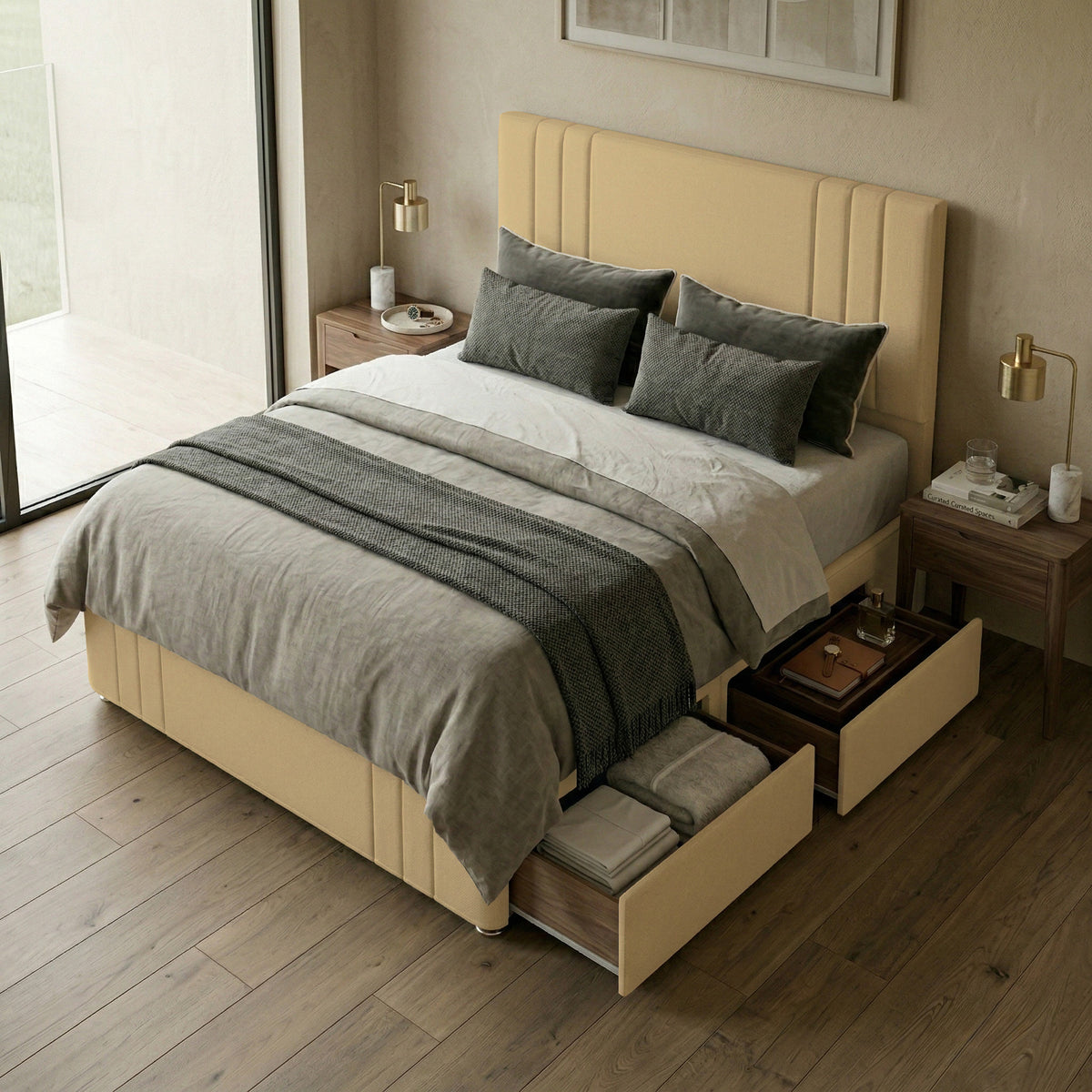 Rio Plush Velvet Divan Bed, 50" Headboard