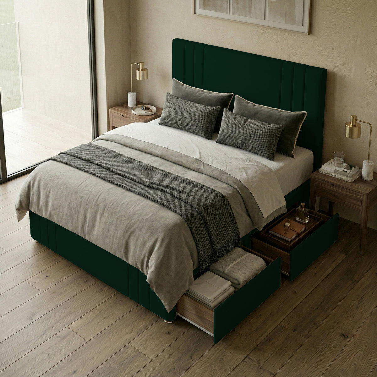 Rio Plush Velvet Divan Bed, 50" Headboard