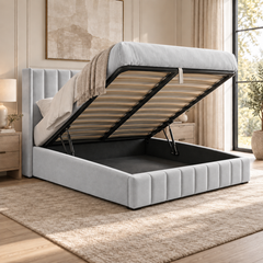 Kensington plush velvet ottoman sleigh bed in silver - alternate view