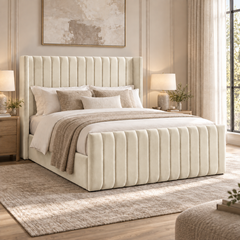 Savannah plush velvet ottoman sleigh bed in cream