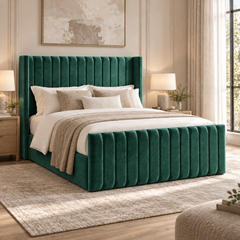 Savannah plush velvet ottoman sleigh bed in emerald green