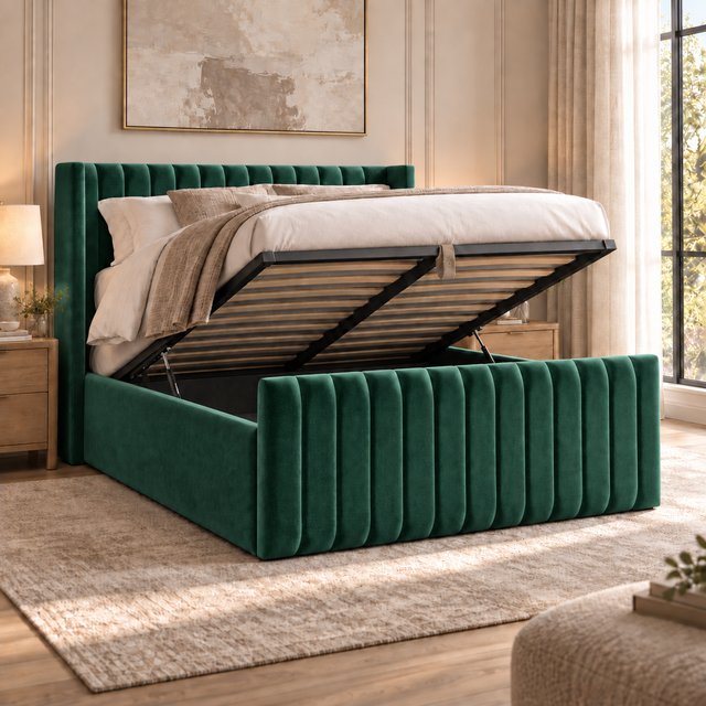 Savannah plush velvet ottoman sleigh bed in emerald green - secondary view