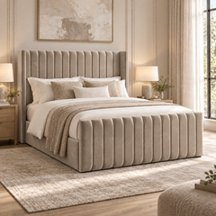 Savannah plush velvet ottoman sleigh bed in mink
