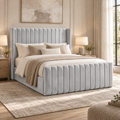 Savannah plush velvet ottoman sleigh bed in silver