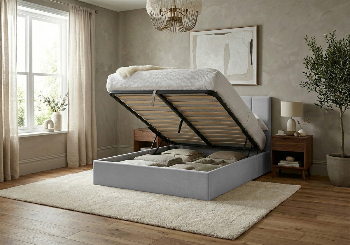 Stafford Plush Velvet Ottoman Sleigh Bed