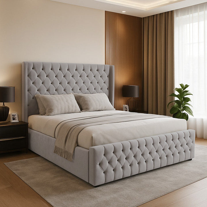 Chesterfield Winged Plush Velvet Sleigh Bed