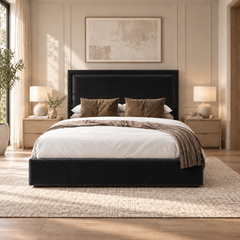 Sloane plush velvet ottoman sleigh bed in black