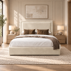 Sloane plush velvet ottoman sleigh bed in cream