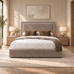 Sloane plush velvet ottoman sleigh bed in mink