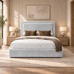 Sloane plush velvet ottoman sleigh bed in silver