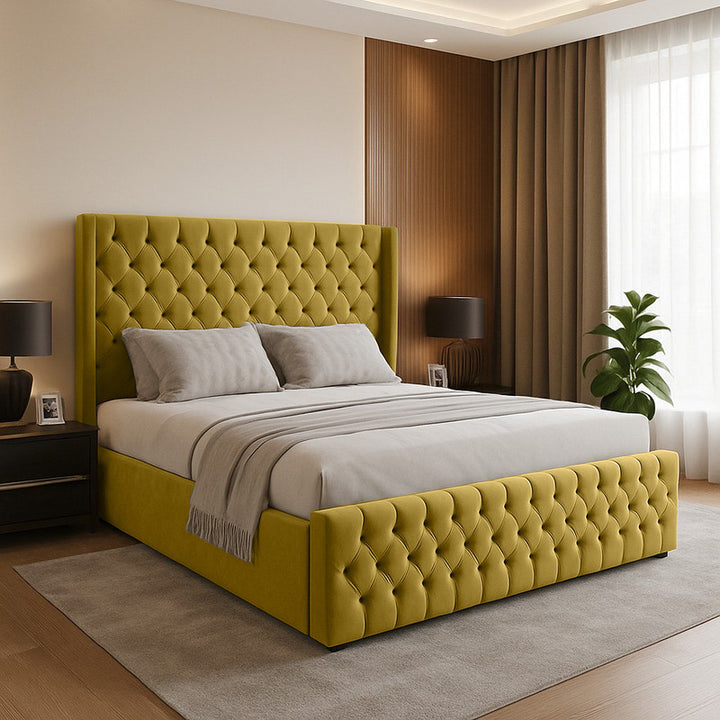 Chesterfield Winged Plush Velvet Ottoman Storage Bed