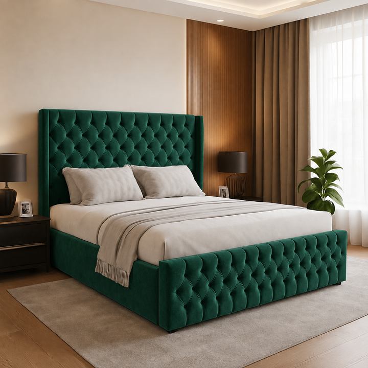 Chesterfield Winged Plush Velvet Ottoman Storage Bed