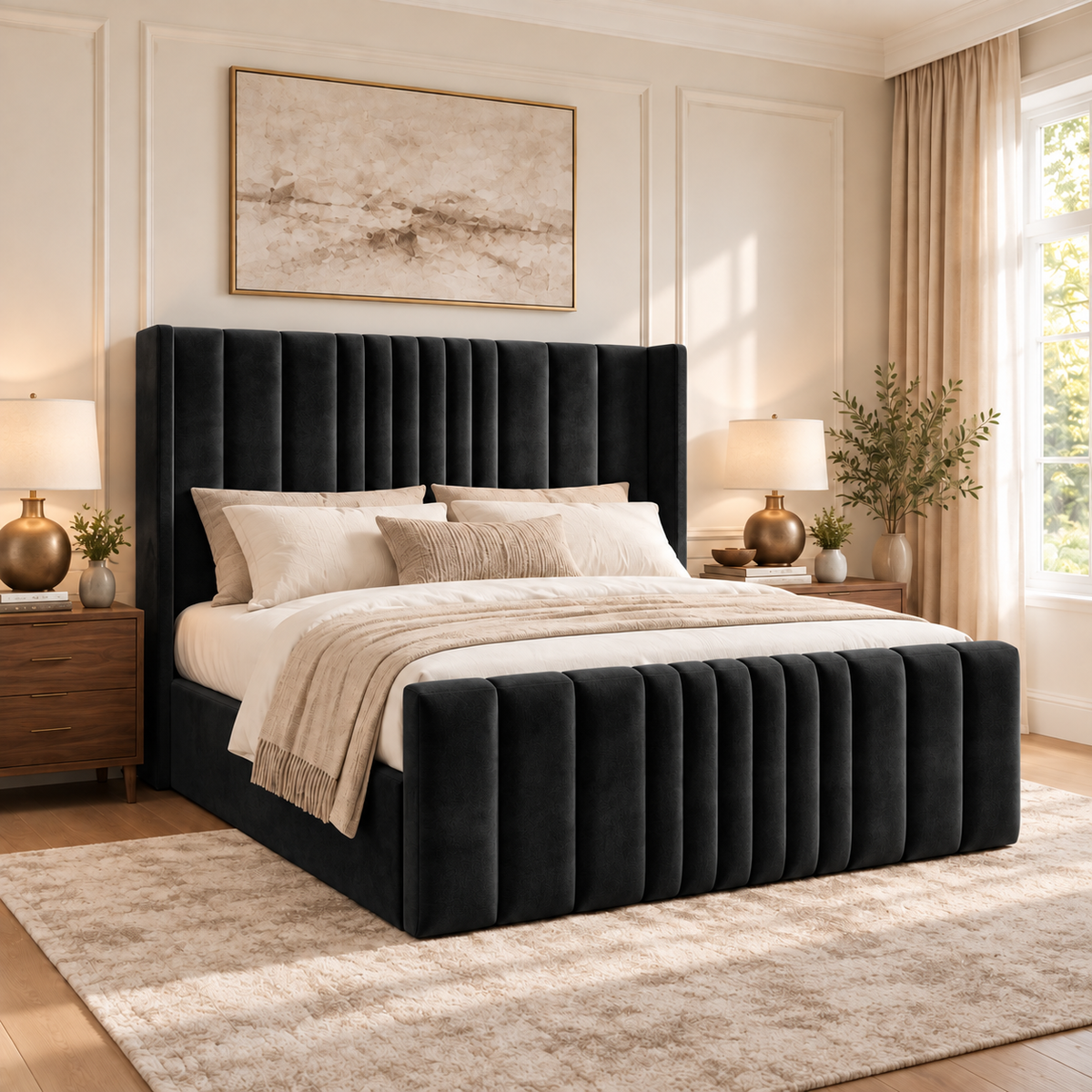 Miami Winged Plush Velvet Ottoman Storage Bed