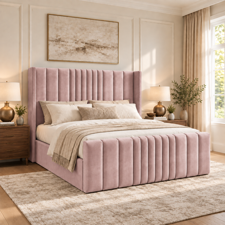 Miami Winged Plush Velvet Ottoman Storage Bed