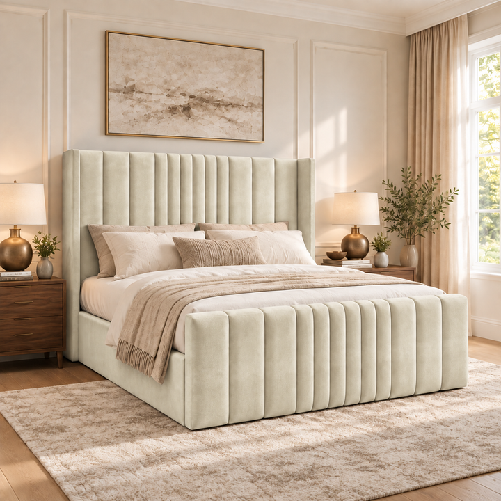 Miami Winged Plush Velvet Ottoman Storage Bed