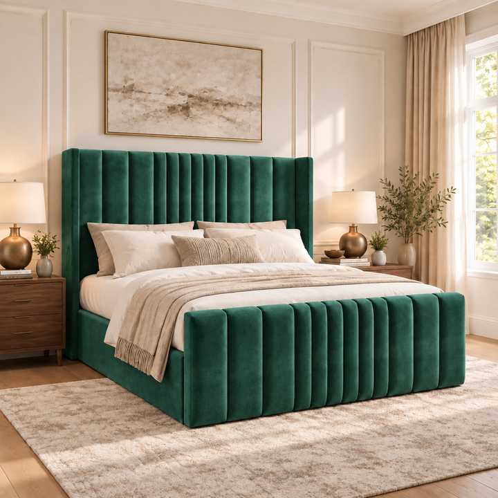 Miami Winged Plush Velvet Ottoman Storage Bed