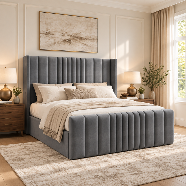 Miami Winged Plush Velvet Ottoman Storage Bed