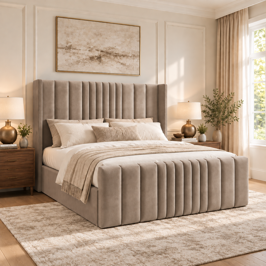 Miami Winged Plush Velvet Ottoman Storage Bed