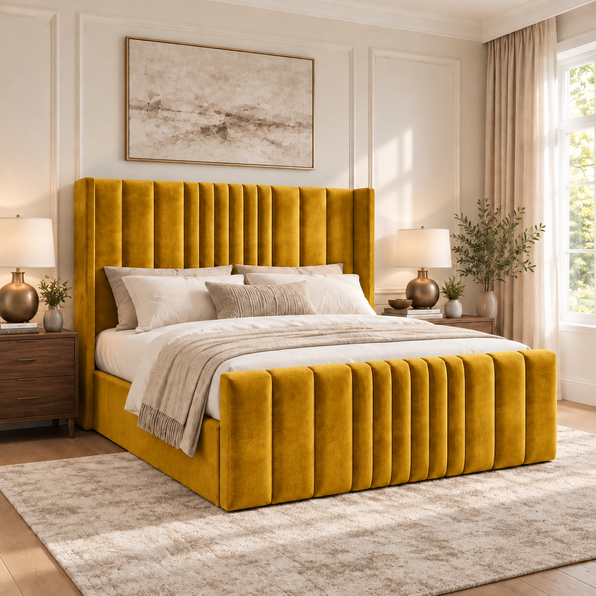 Miami Winged Plush Velvet Ottoman Storage Bed
