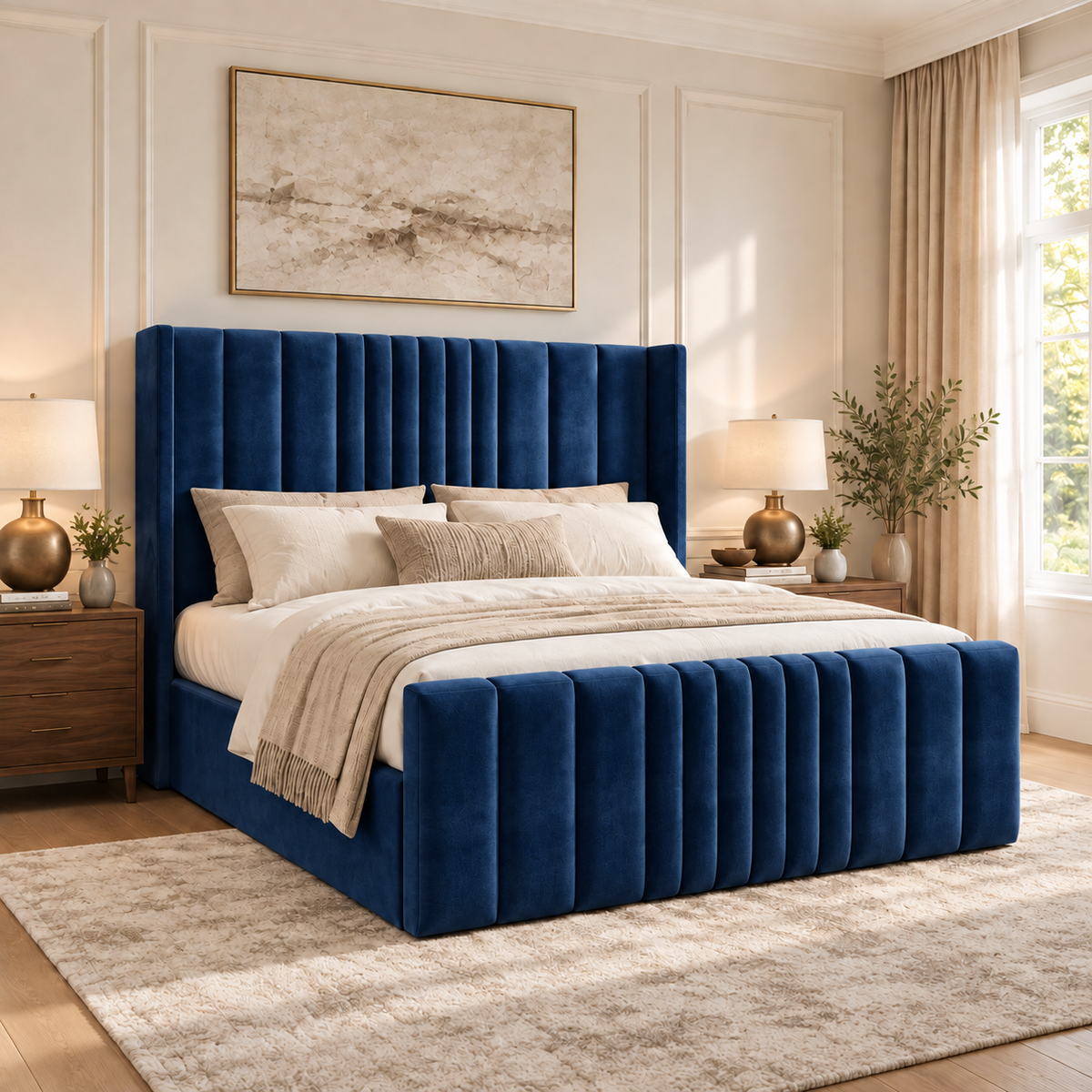 Miami Winged Plush Velvet Ottoman Storage Bed