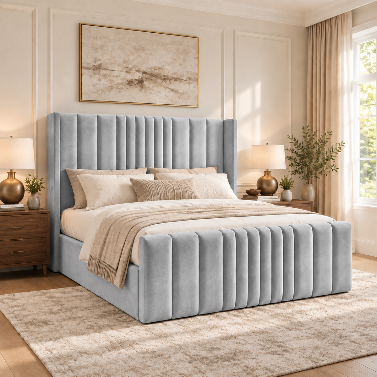 Miami Winged Plush Velvet Ottoman Storage Bed