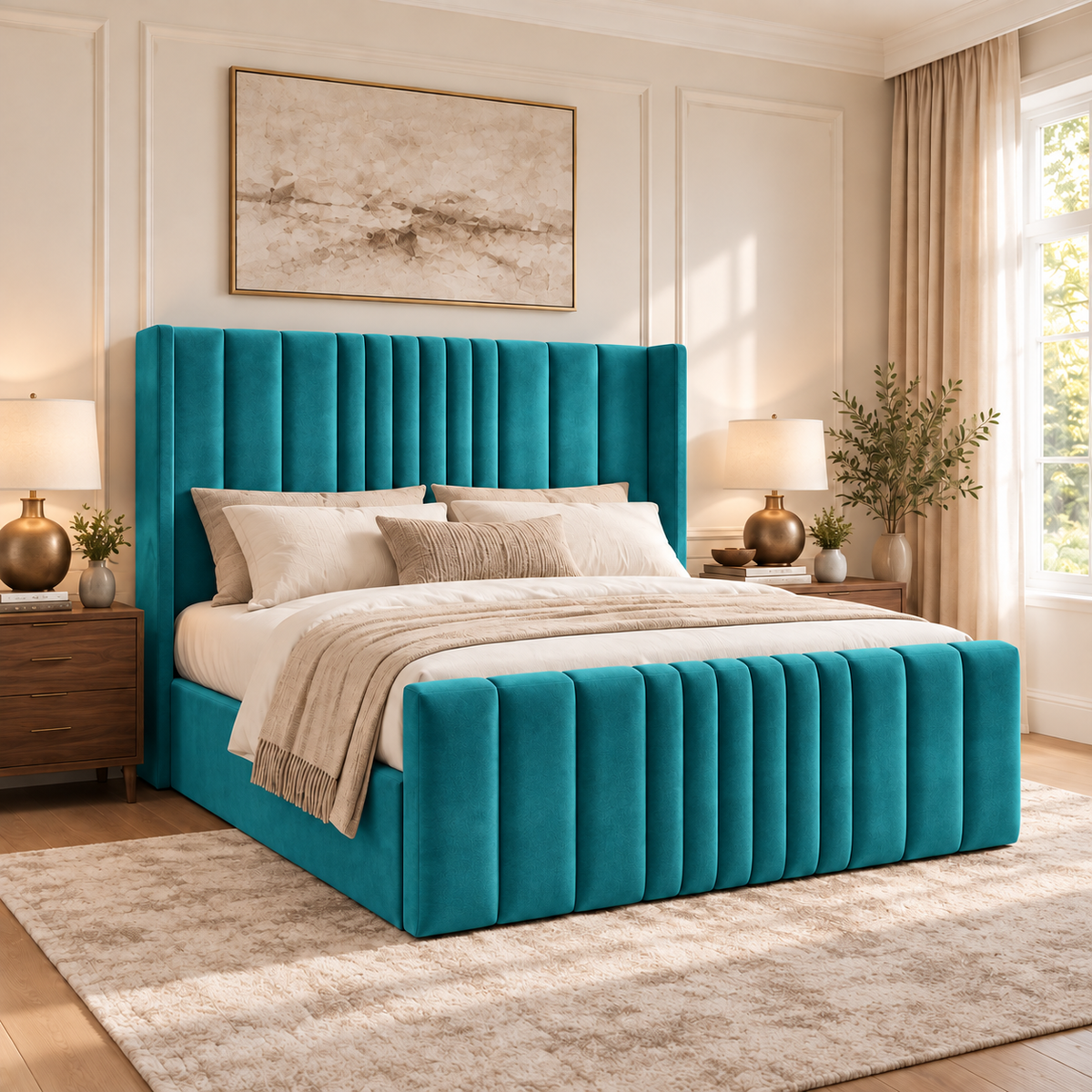 Miami Winged Plush Velvet Ottoman Storage Bed