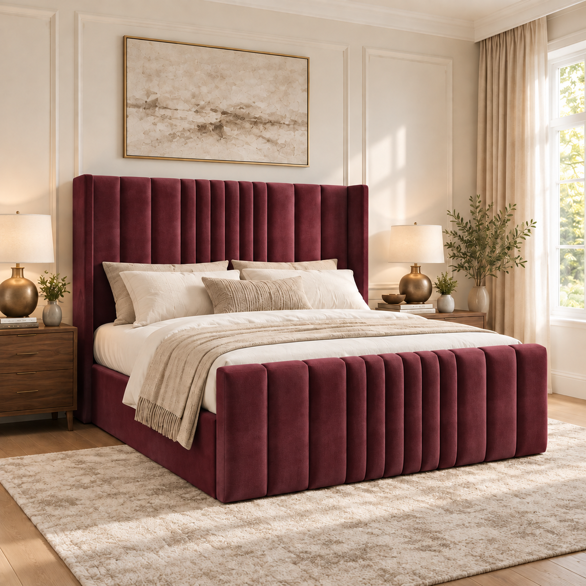 Miami Winged Plush Velvet Ottoman Storage Bed