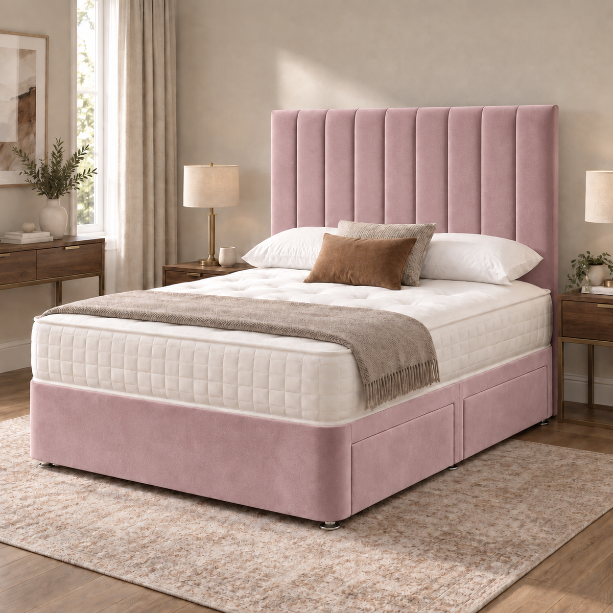 Portland Plush Velvet Divan Bed, 50" Headboard