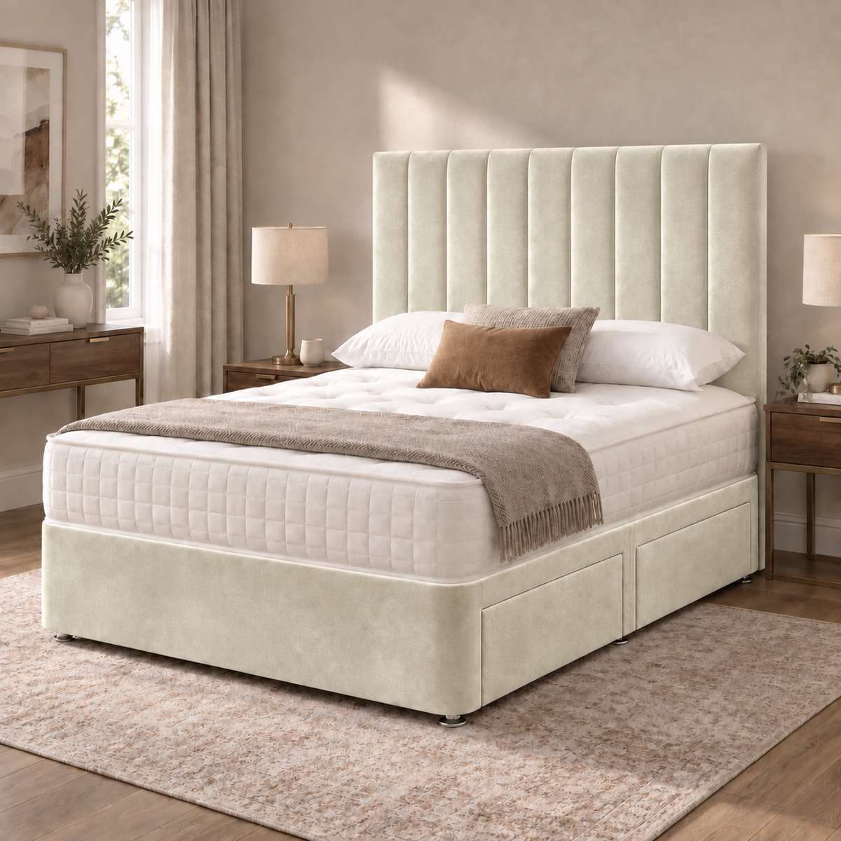 Portland Plush Velvet Divan Bed, 50" Headboard