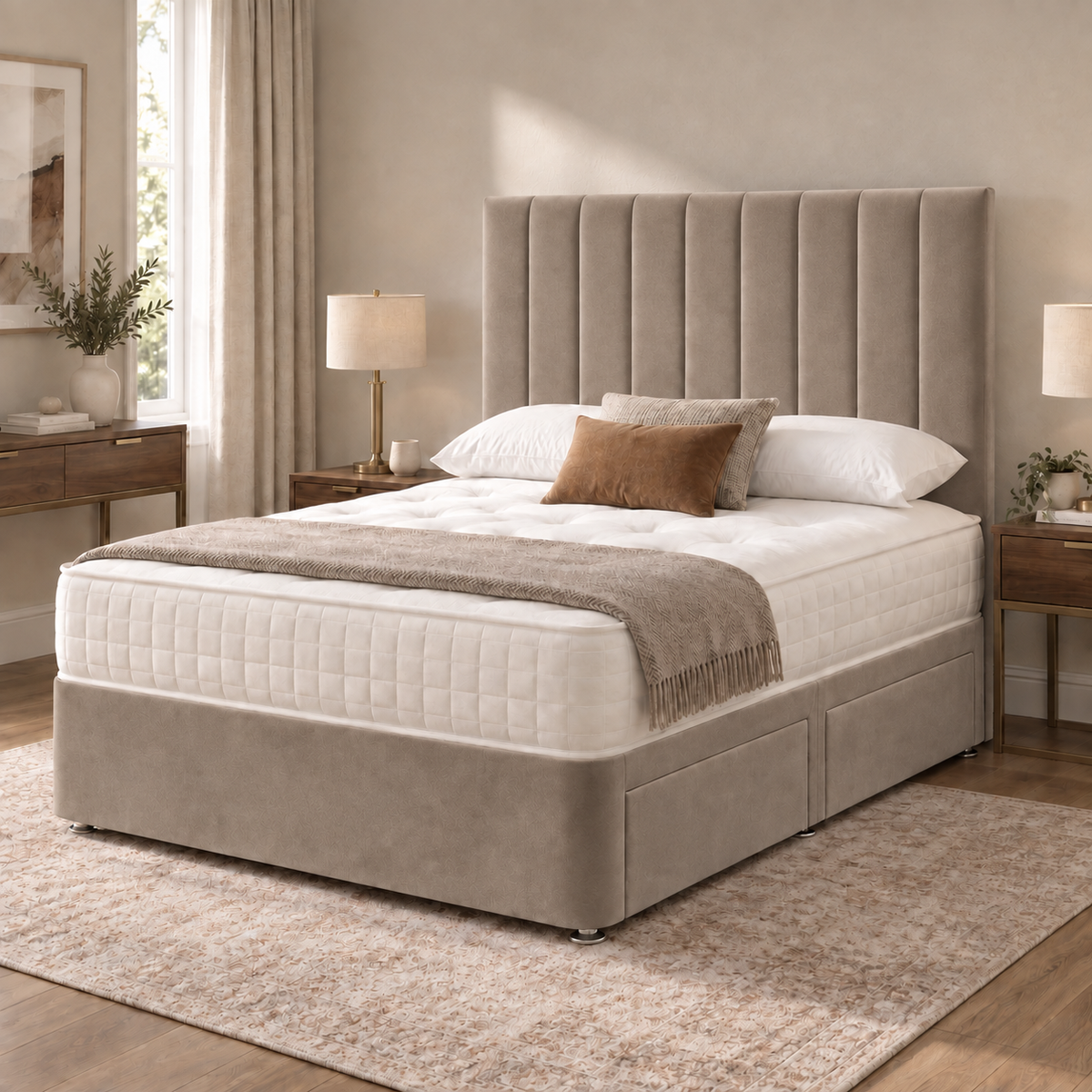 Portland Plush Velvet Divan Bed, 50" Headboard