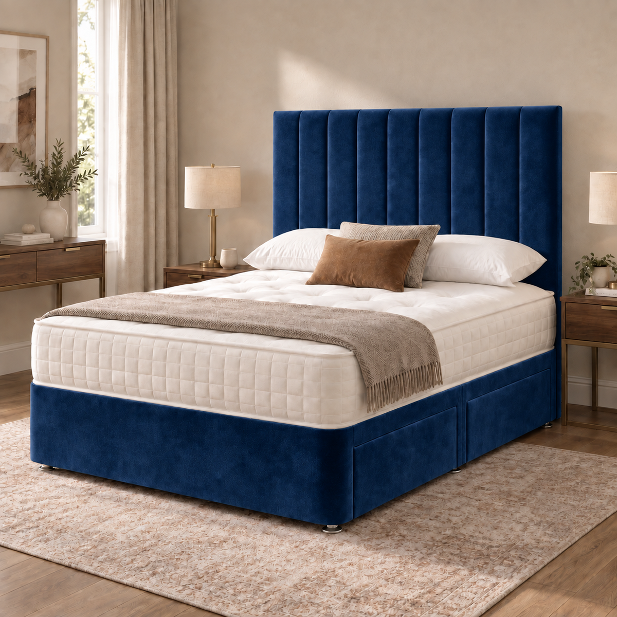 Portland Plush Velvet Divan Bed, 50" Headboard