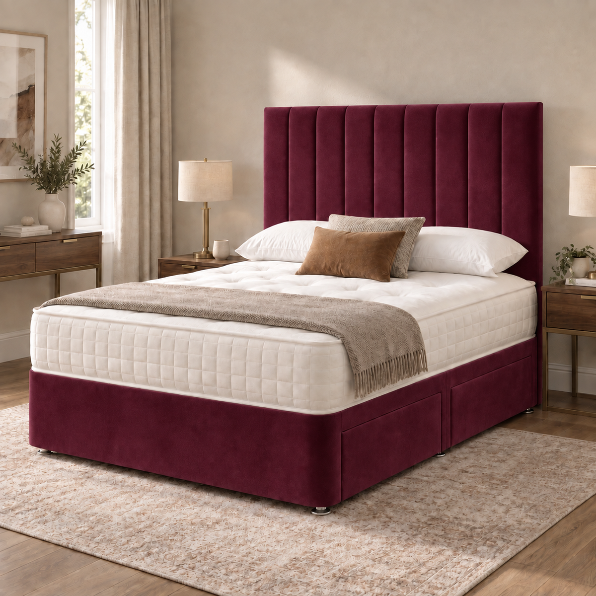 Portland Plush Velvet Divan Bed, 50" Headboard