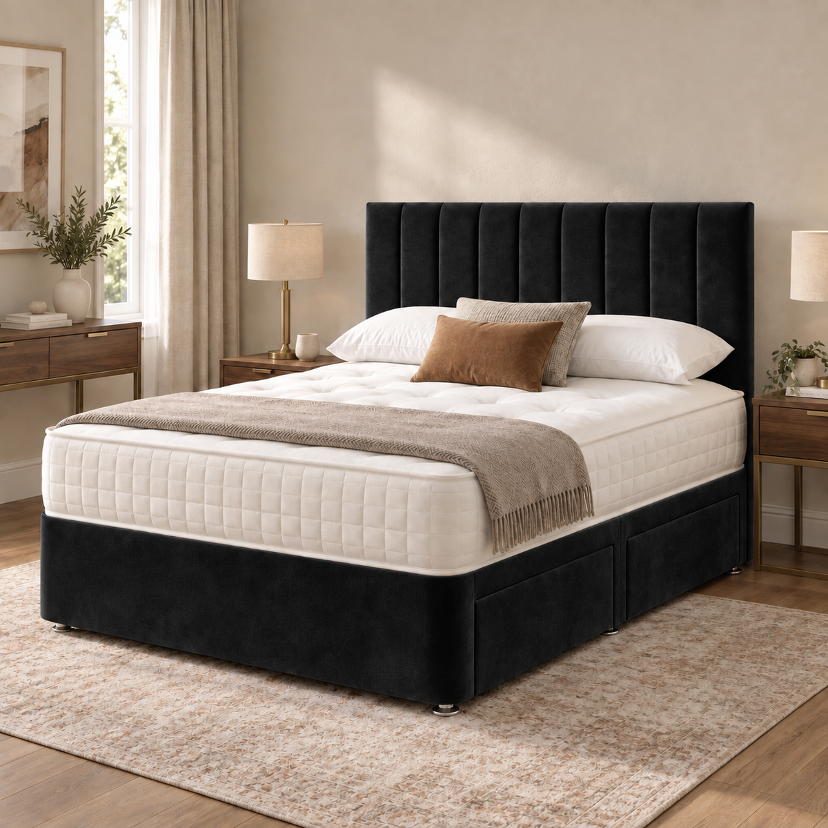 Portland Plush Velvet Divan Bed, Headboard