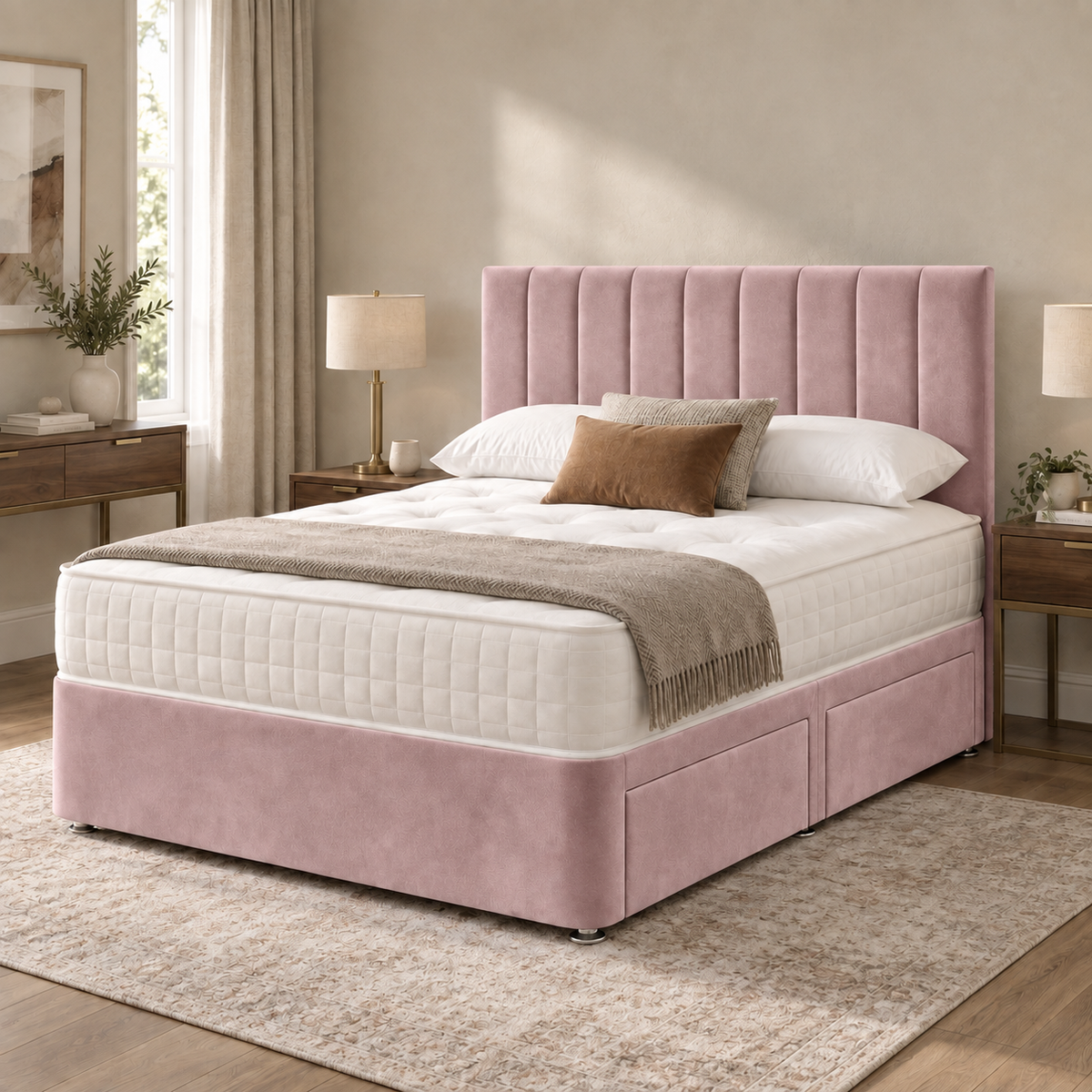 Portland Plush Velvet Divan Bed, Headboard