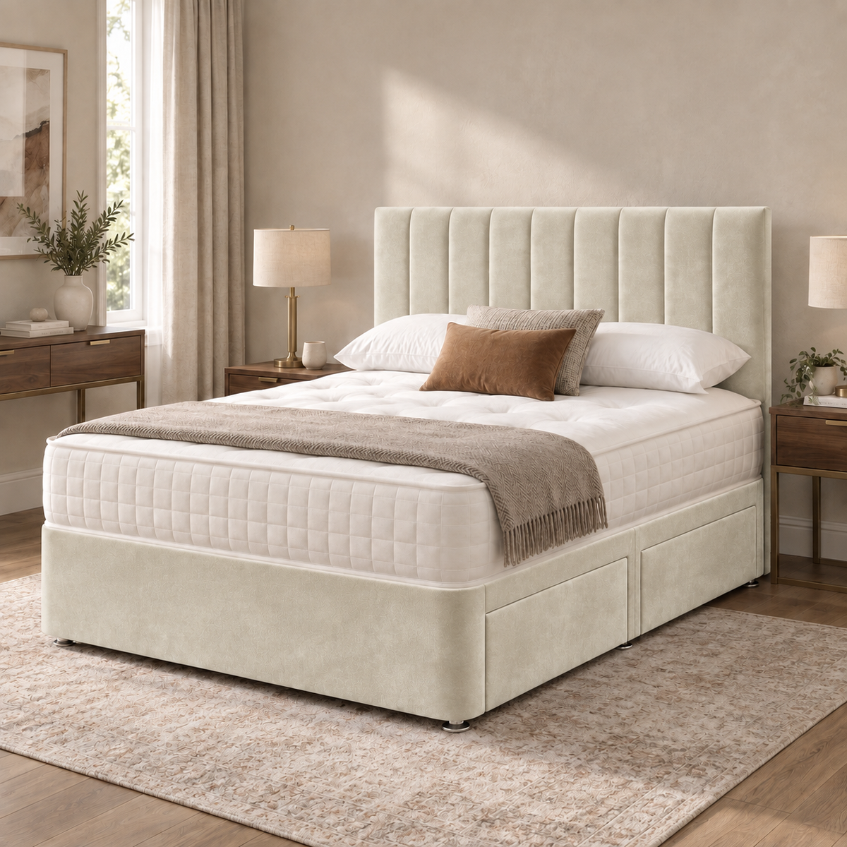 Portland Plush Velvet Divan Bed, Headboard