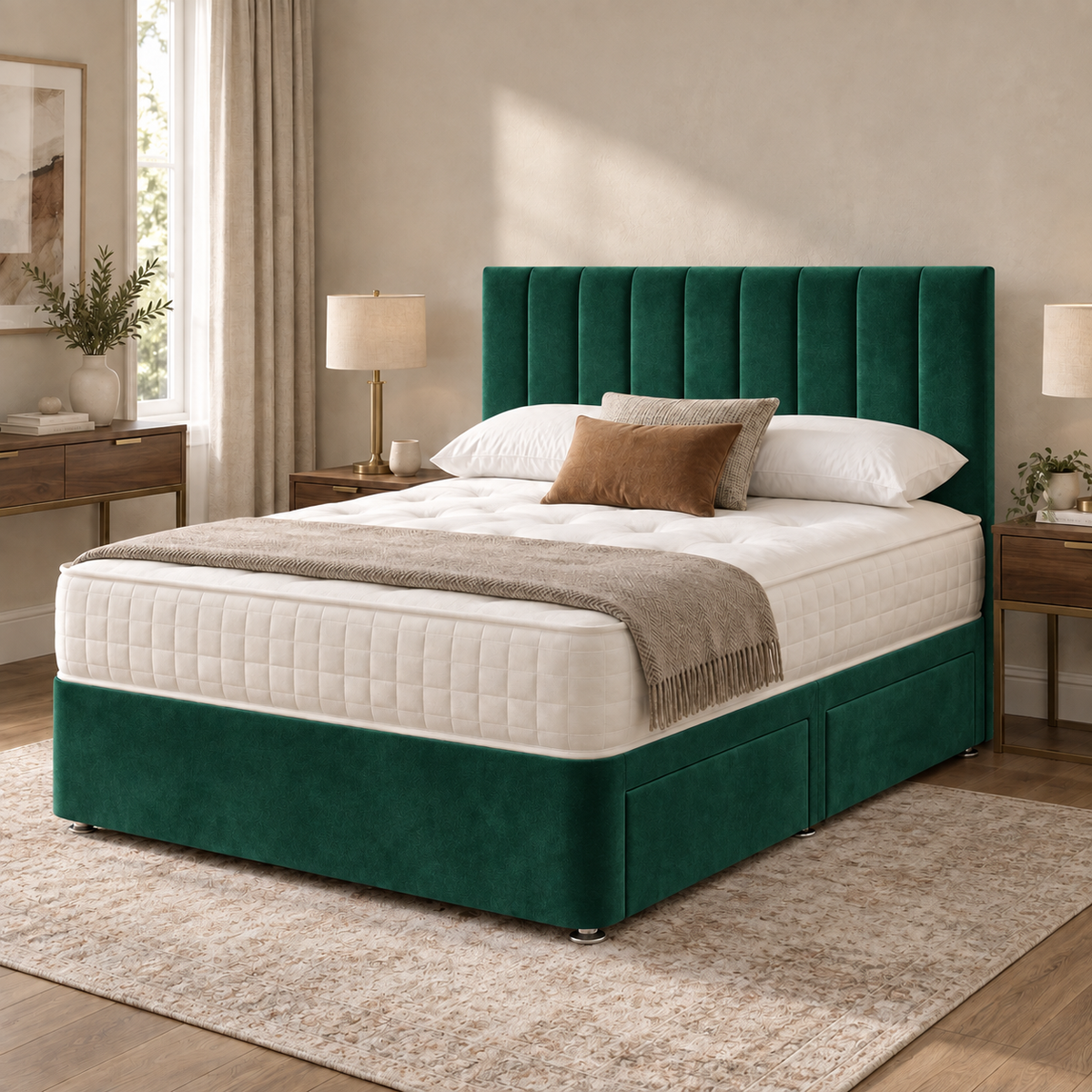 Portland Plush Velvet Divan Bed, Headboard