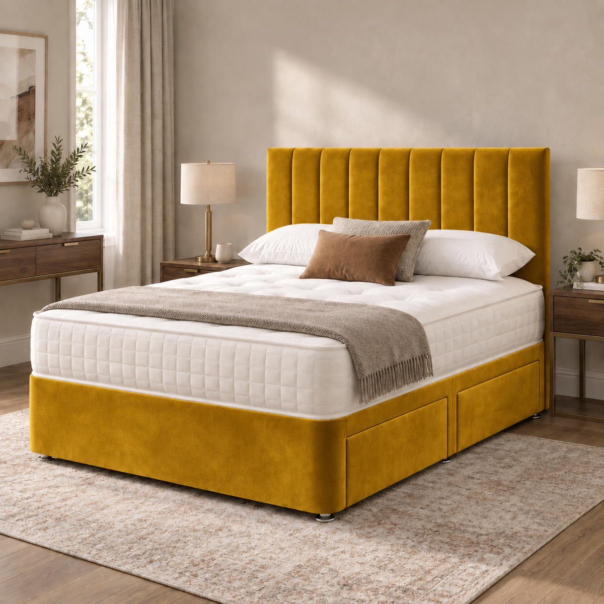 Portland Plush Velvet Divan Bed, Headboard