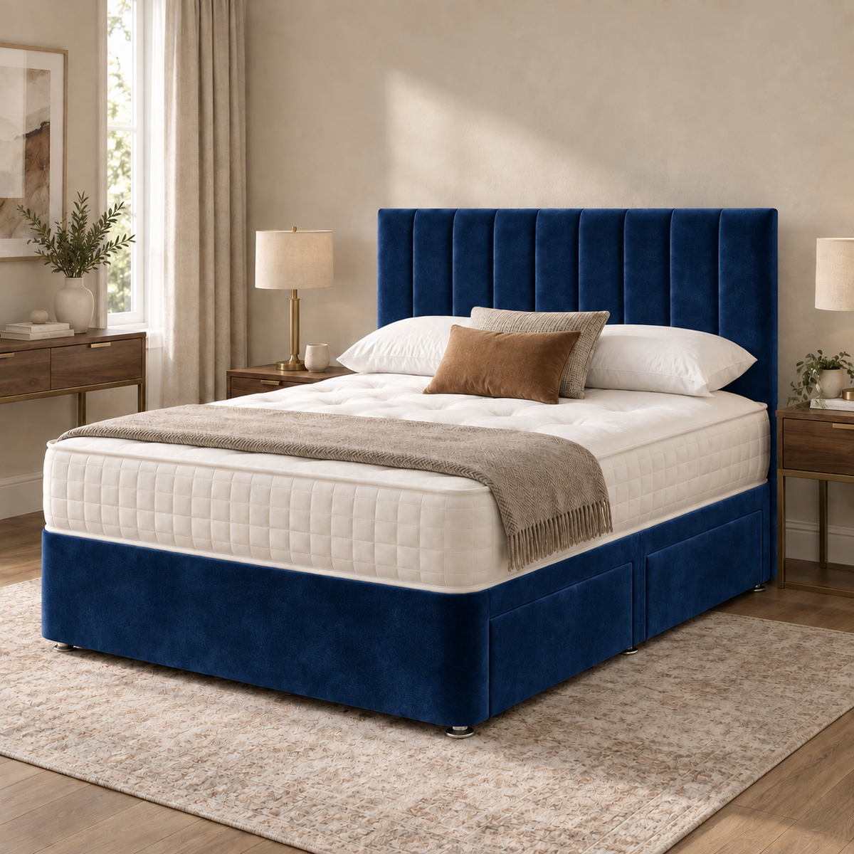 Portland Plush Velvet Divan Bed, Headboard