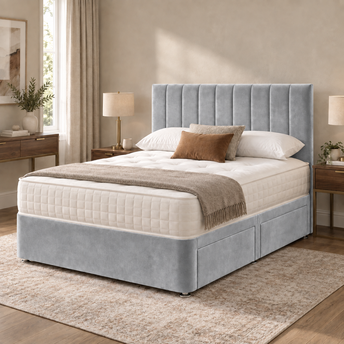 Portland Plush Velvet Divan Bed, Headboard