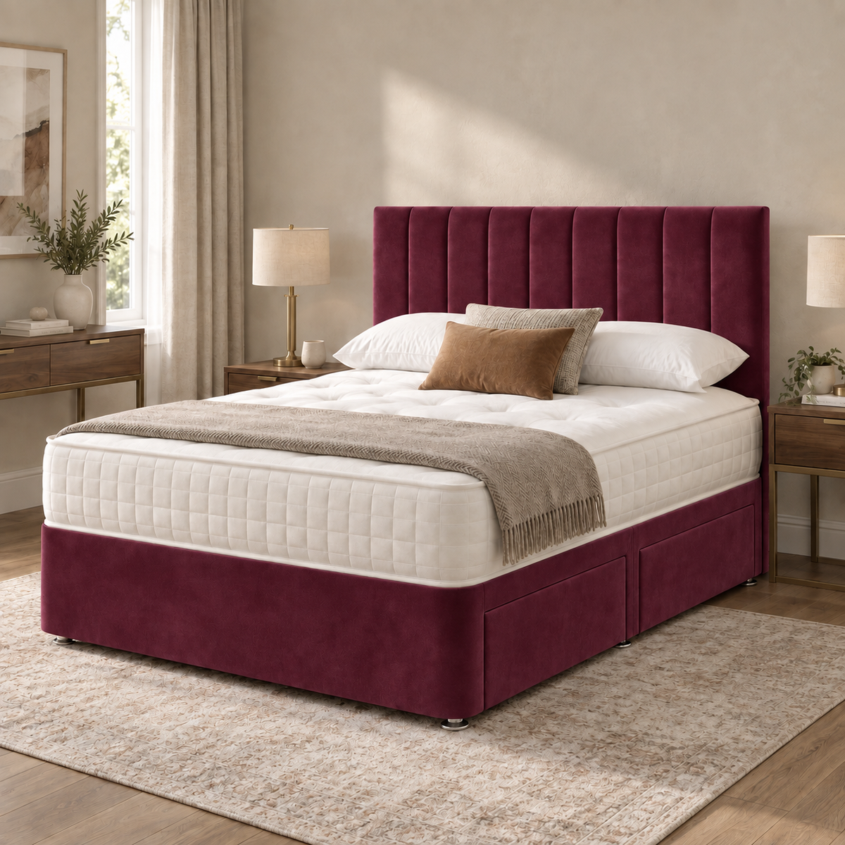 Portland Plush Velvet Divan Bed, Headboard