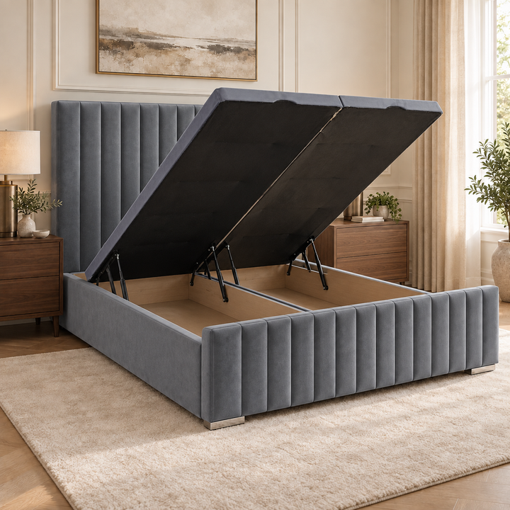 Portland Plush Velvet Ottoman Storage Bed