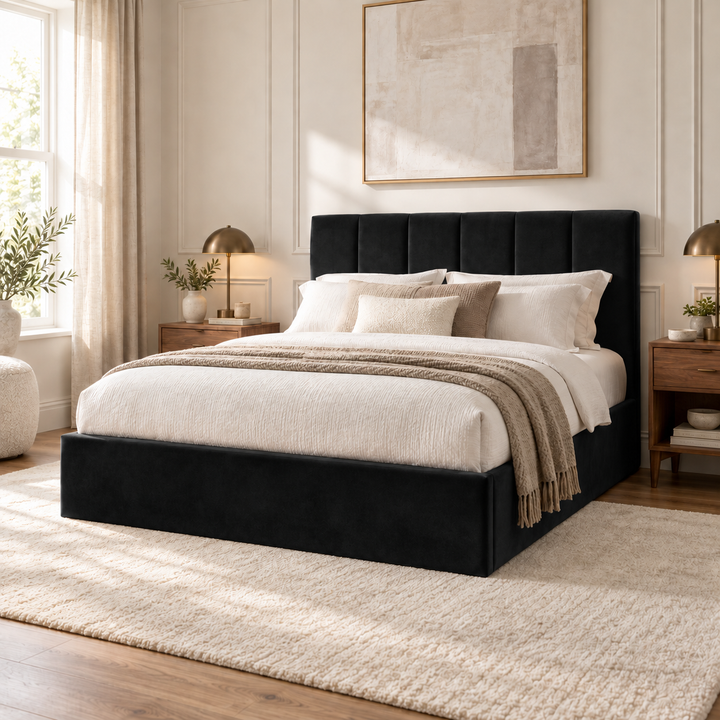 Stafford Plush Velvet Ottoman Sleigh Bed